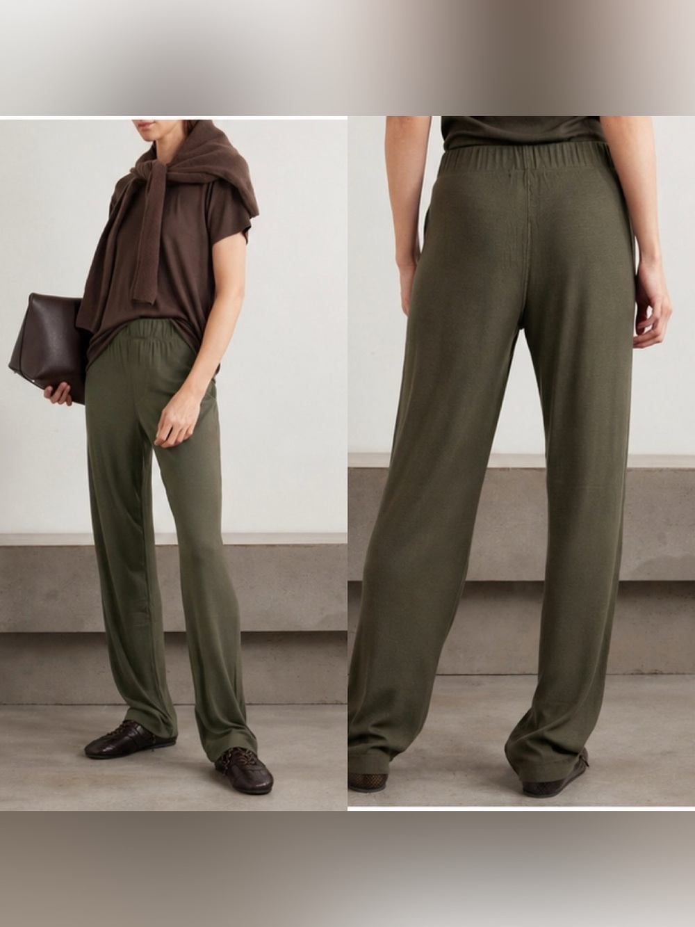 ETERNE Lounge ribbed wide leg pants in green moss